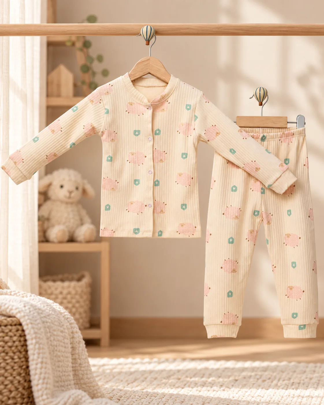 Kuzu Desenli Önden Çıtçıtlı Unisex Bebek Takım
