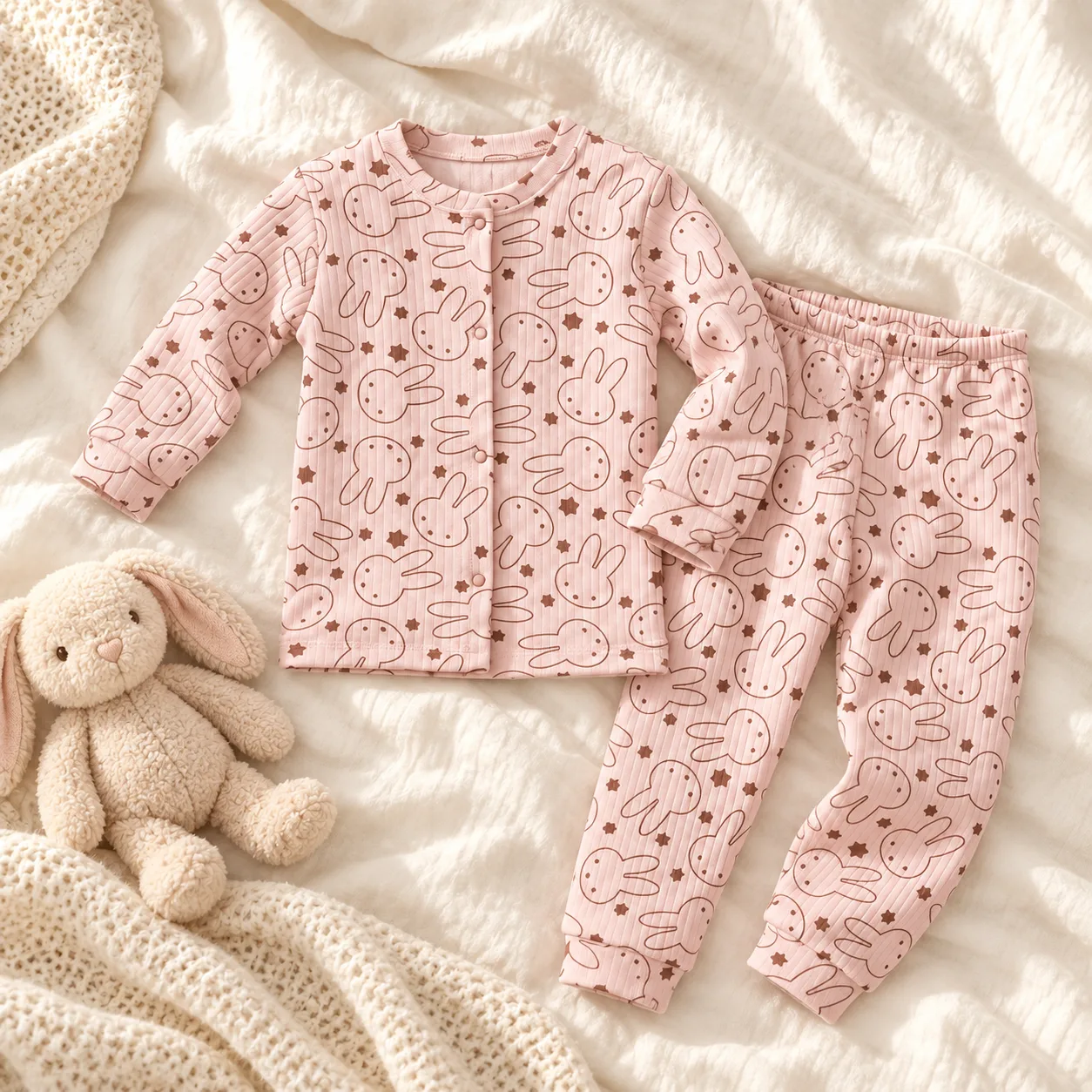 Kız Çocuk Pijama Takımı Tavşan Desenli