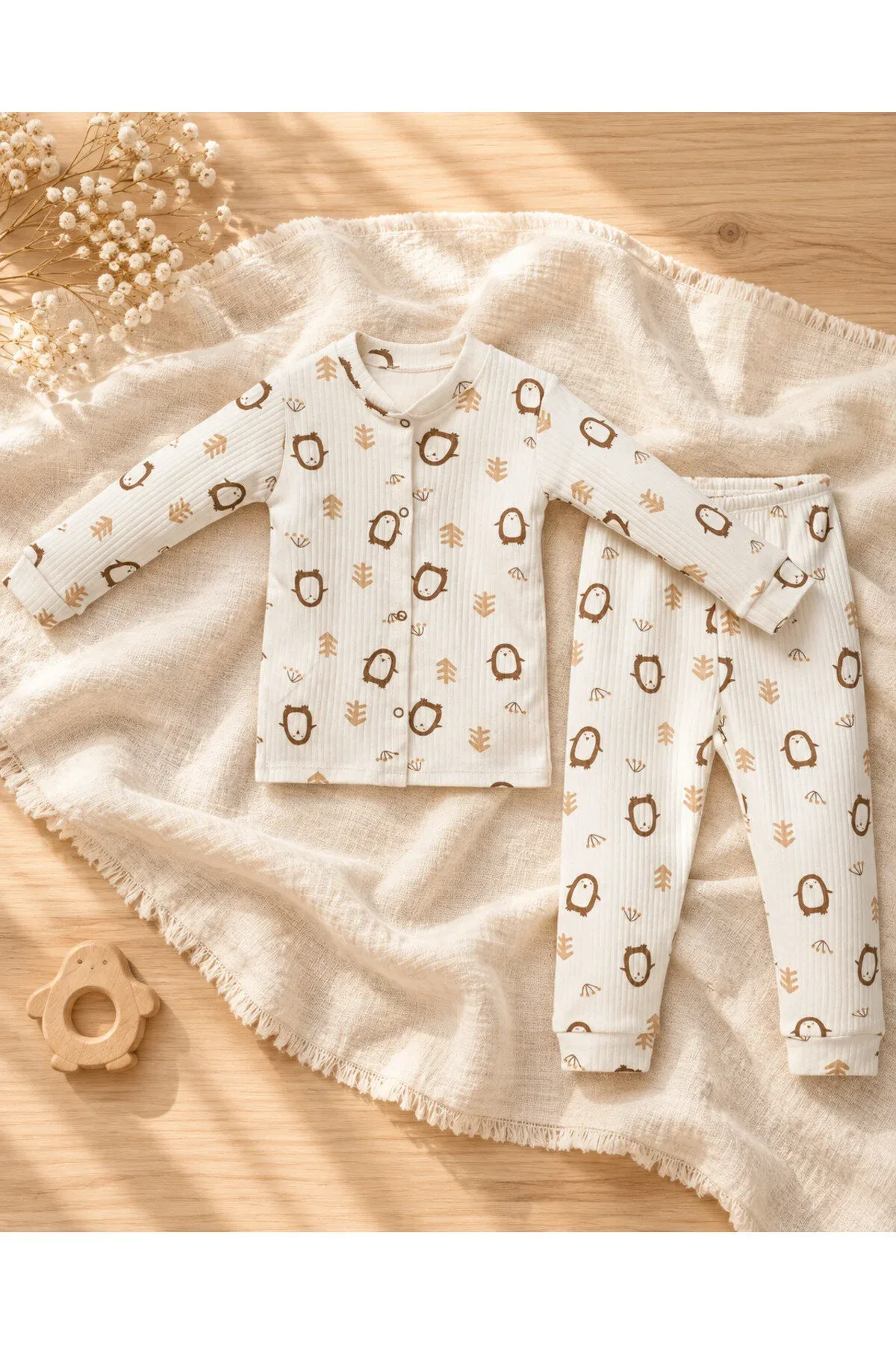 Kız Çocuk Pijama Takımı Penguen Desenli