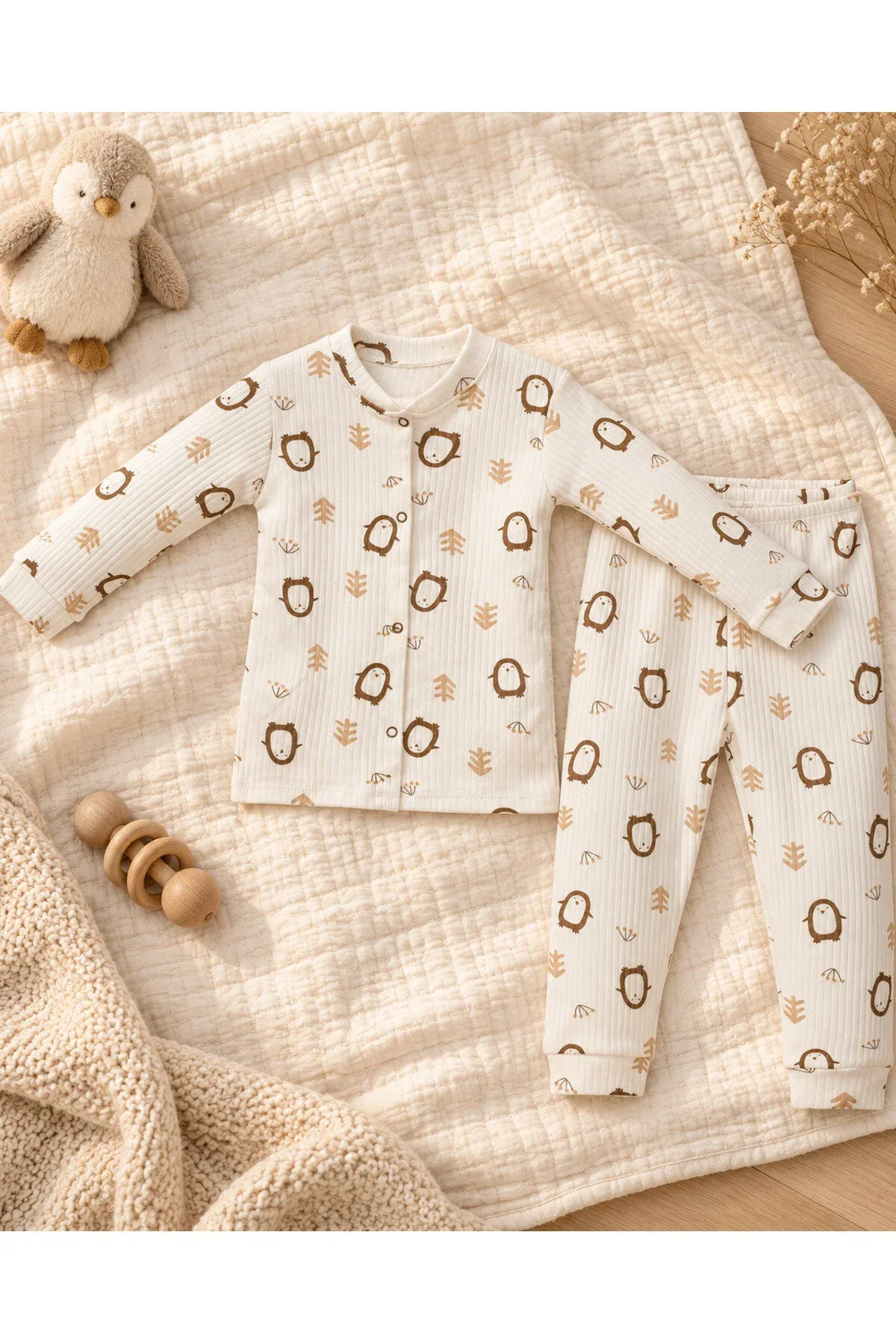 Kız Çocuk Pijama Takımı Penguen Desenli