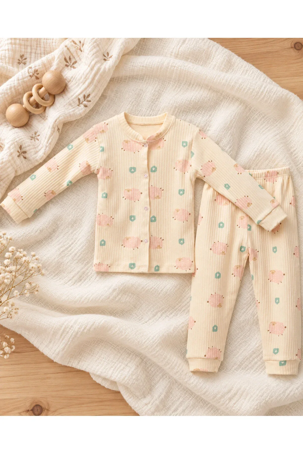 Kız Çocuk Pijama Takımı Kuzu Desenli