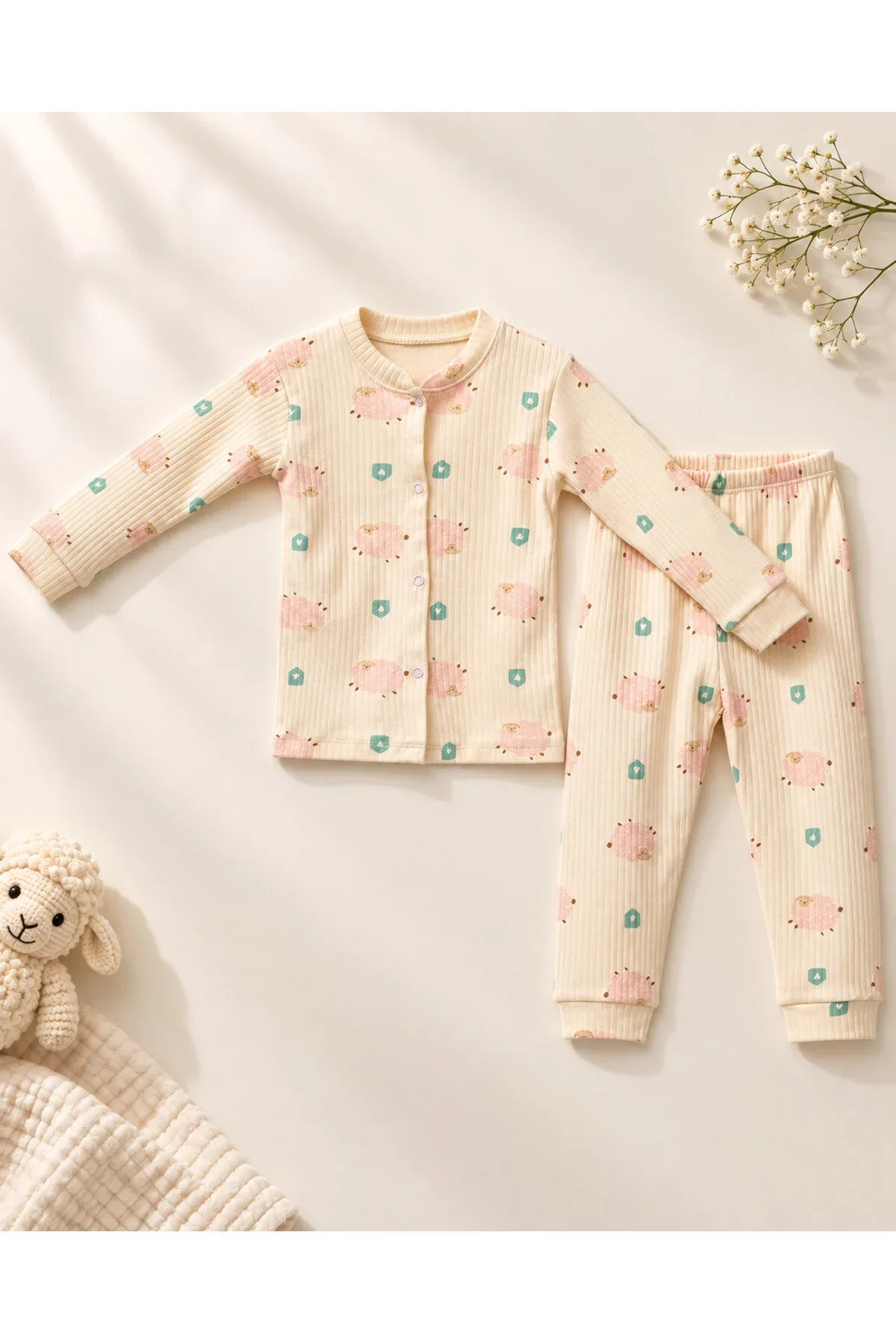 Kız Çocuk Pijama Takımı Kuzu Desenli