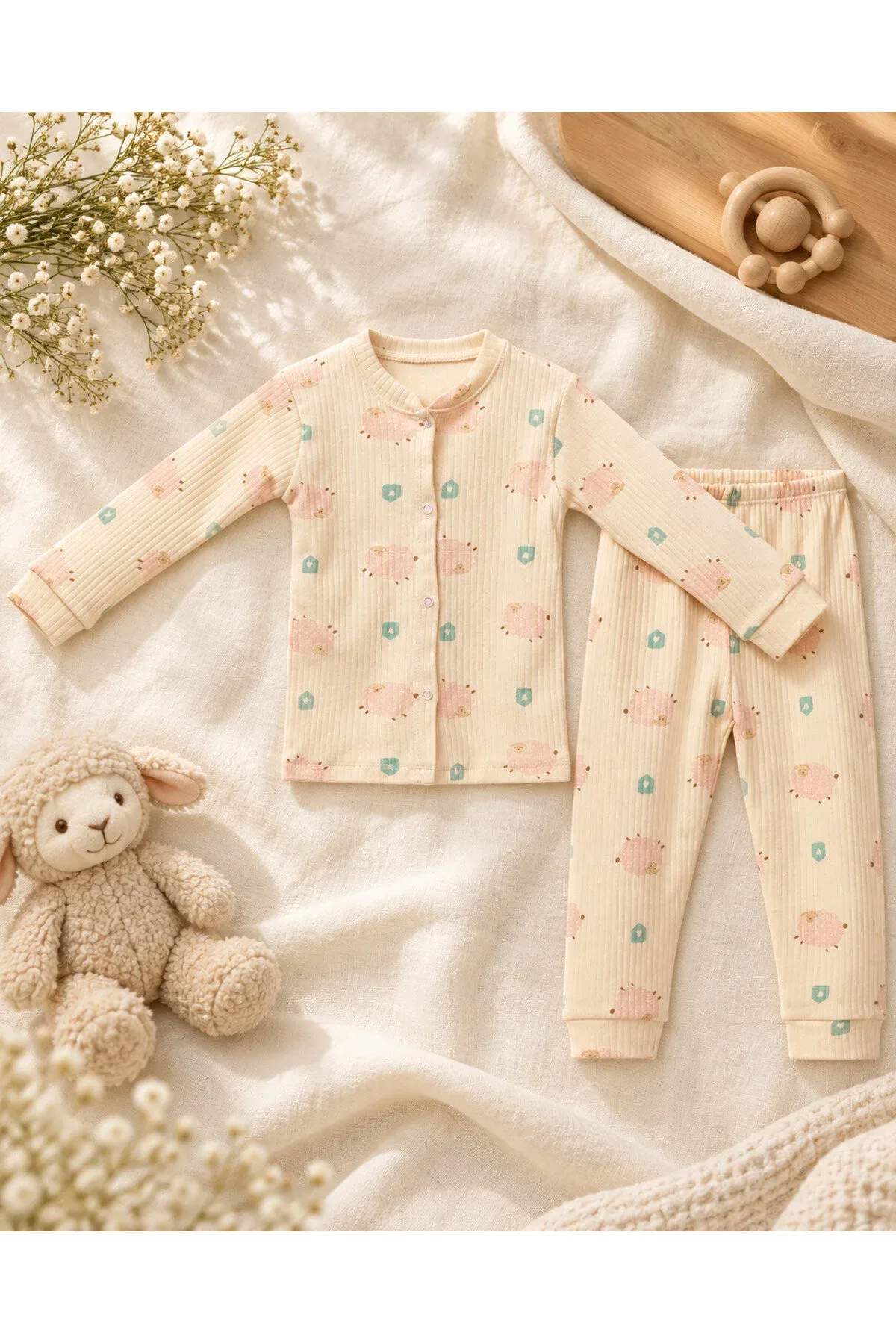 Kız Çocuk Pijama Takımı Kuzu Desenli