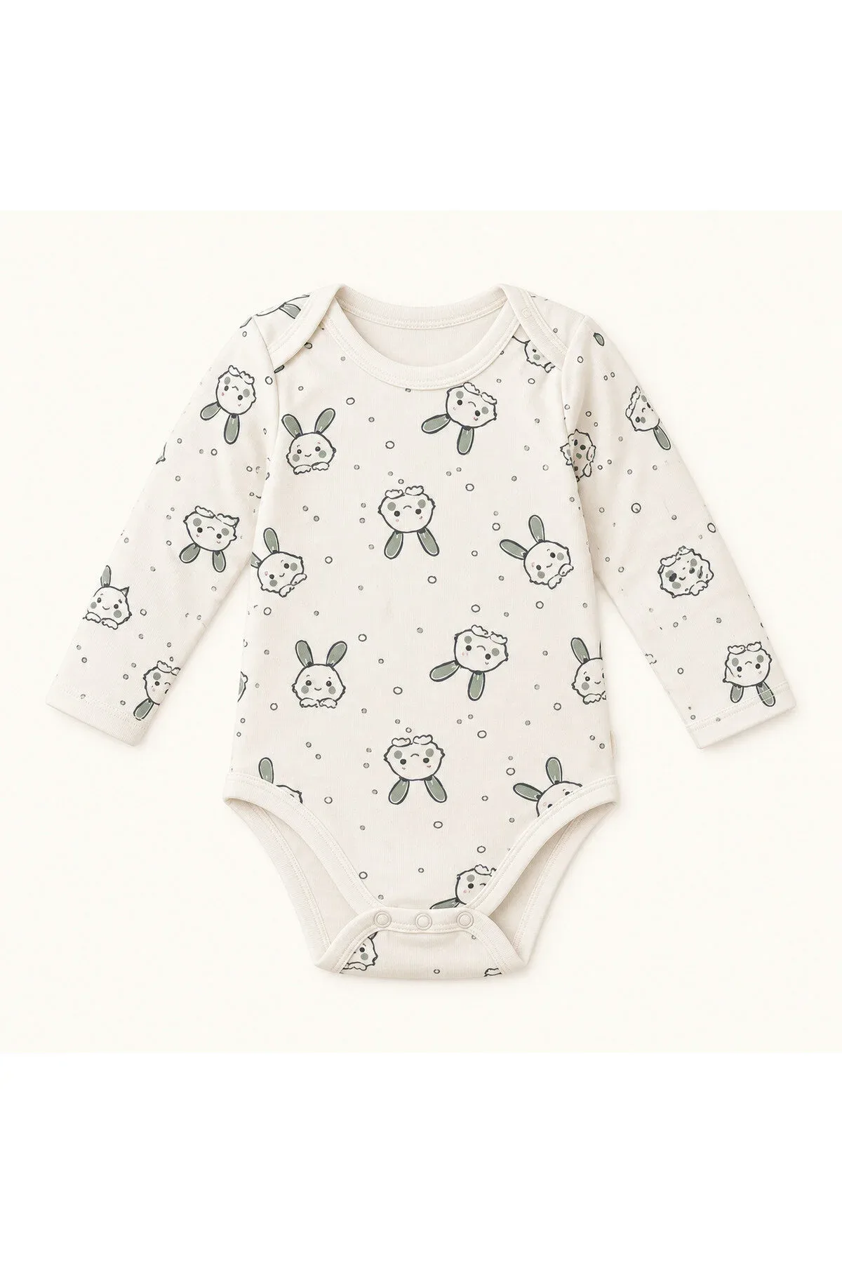 Unisex Bebek Tavşan Desenli Uzun Kollu Çıtçıtlı Body Zıbın