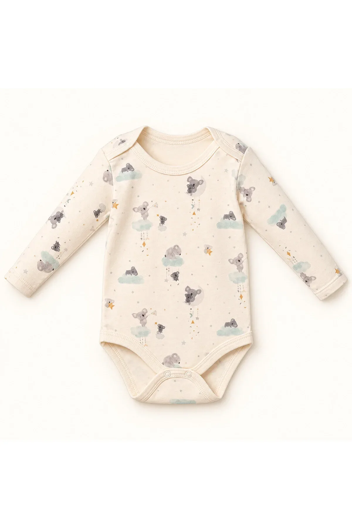 Unisex Bebek Koala Desenli %100 Pamuk Uzun Kollu Çıtçıtlı Body Zıbın